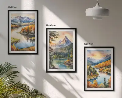 Gorske pokrajine z reko triptih v okvirju