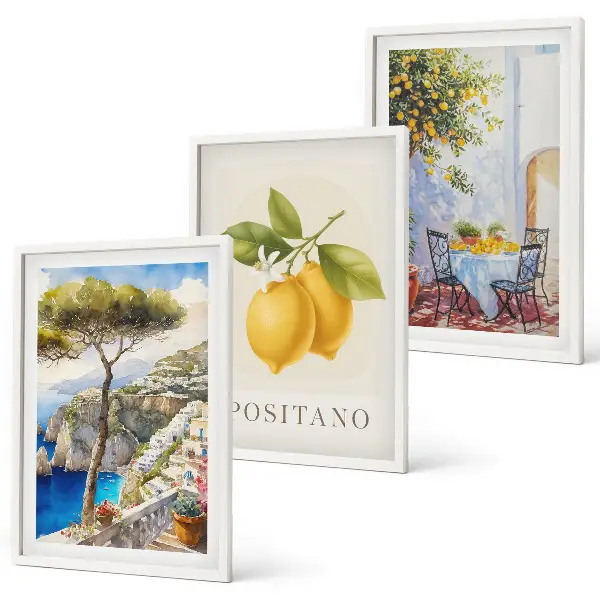Razgledi na Positano z limonami komplet 3 slik v okvirju
