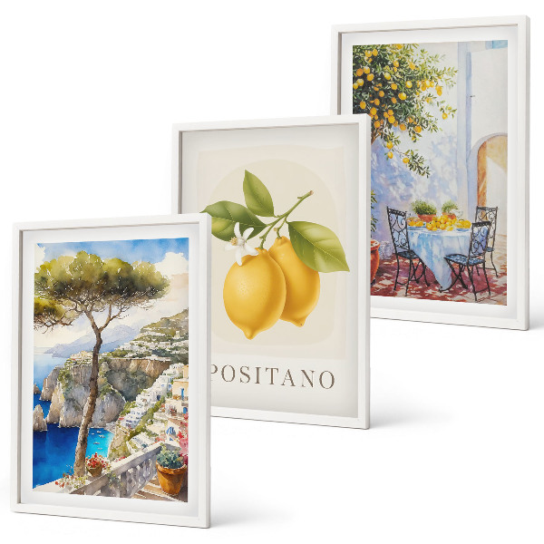 Set 3 slik v okvirju Razgledi na Positano z limonami