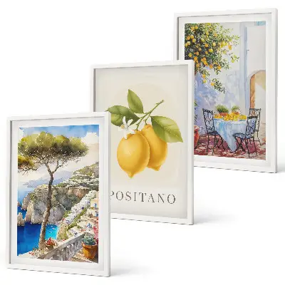 Razgledi na Positano z limonami komplet 3 slik v okvirju