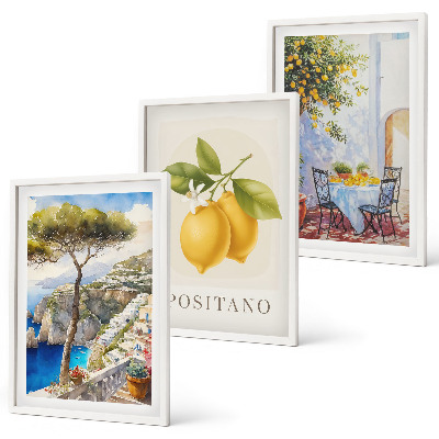 Set 3 slik v okvirju Razgledi na Positano z limonami