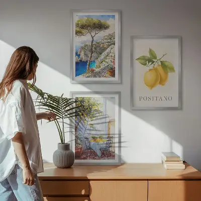Razgledi na Positano z limonami komplet 3 slik v okvirju