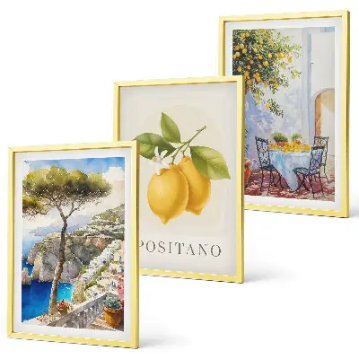 Razgledi na Positano z limonami komplet 3 slik v okvirju