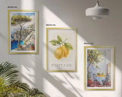 Razgledi na Positano z limonami komplet 3 slik v okvirju