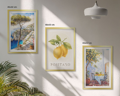 Set 3 slik v okvirju Razgledi na Positano z limonami