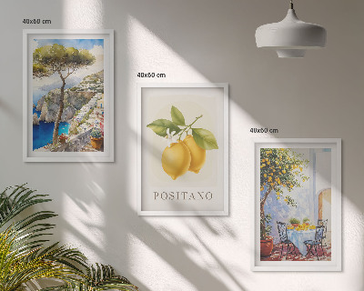 Set 3 slik v okvirju Razgledi na Positano z limonami