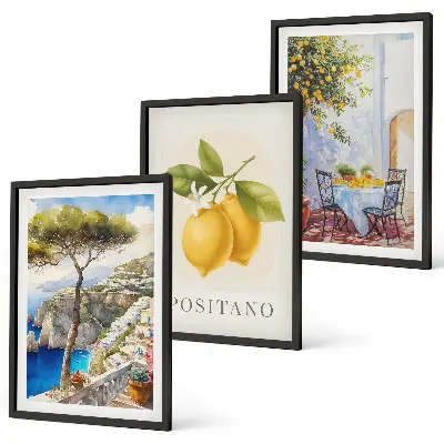 Razgledi na Positano z limonami komplet 3 slik v okvirju
