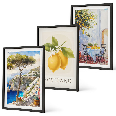 Set 3 slik v okvirju Razgledi na Positano z limonami