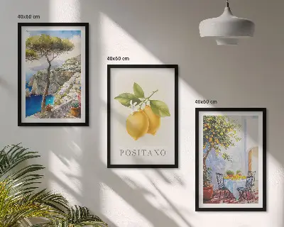Razgledi na Positano z limonami komplet 3 slik v okvirju