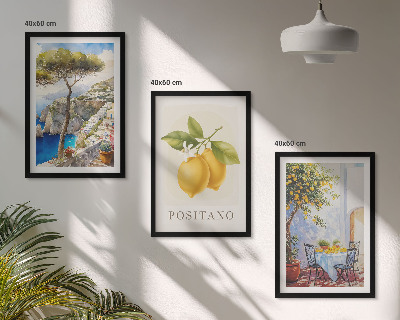 Set 3 slik v okvirju Razgledi na Positano z limonami