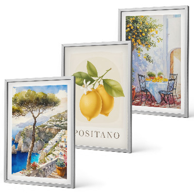 Set 3 slik v okvirju Razgledi na Positano z limonami