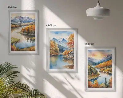 Jesenske gorske pokrajine triptih v okvirju