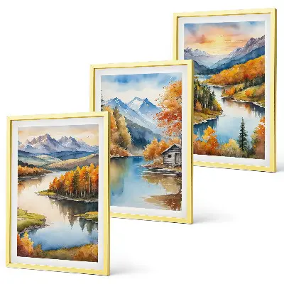 Jesenske gorske pokrajine triptih v okvirju