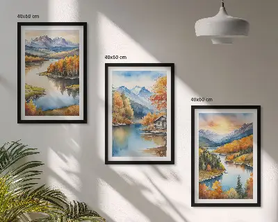 Jesenske gorske pokrajine triptih v okvirju