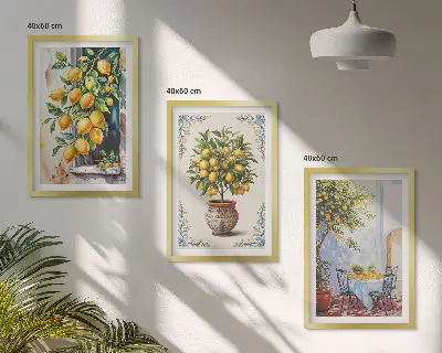 Limonino drevo, plodovi, sonce triptih v okvirju