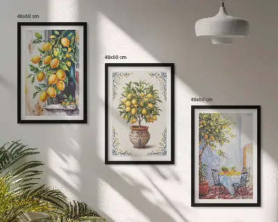 Limonino drevo, plodovi, sonce triptih v okvirju