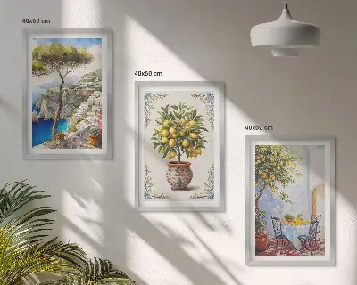 Slika z motivom drevesa limone triptih v okvirju