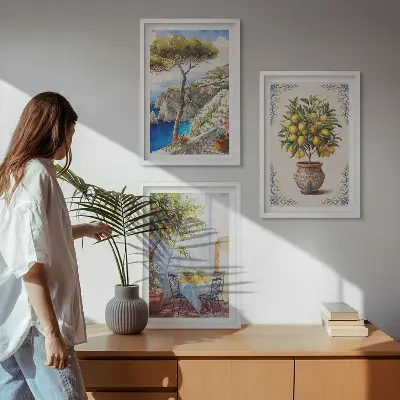 Slika z motivom drevesa limone triptih v okvirju