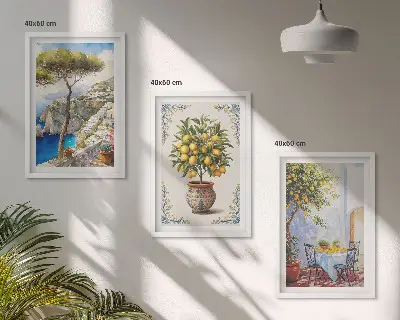 Slika z motivom drevesa limone triptih v okvirju