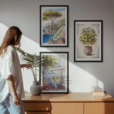 Slika z motivom drevesa limone triptih v okvirju