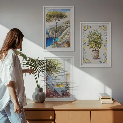 Komplet 3 slik z motivom limoninega drevesa v okvirju