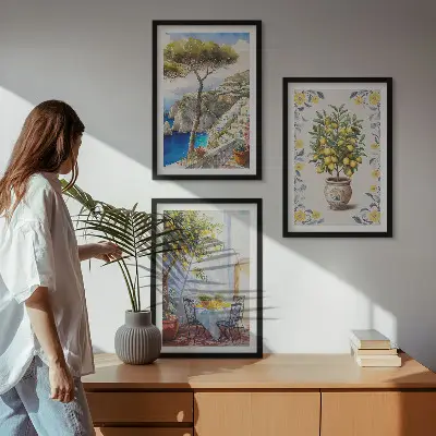 Komplet 3 slik z motivom limoninega drevesa v okvirju