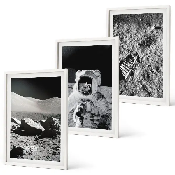 Nasine fotografije lunarnega astronavta triptih v okvirju
