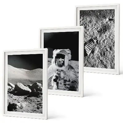 Nasine fotografije lunarnega astronavta triptih v okvirju