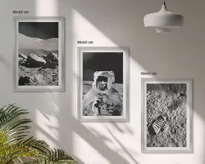 Nasine fotografije lunarnega astronavta triptih v okvirju