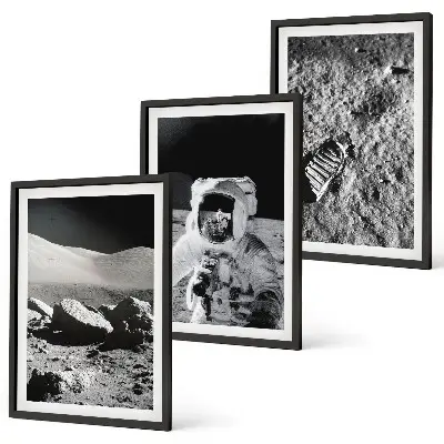 Nasine fotografije lunarnega astronavta triptih v okvirju