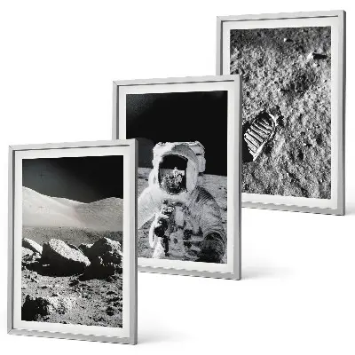 Nasine fotografije lunarnega astronavta triptih v okvirju