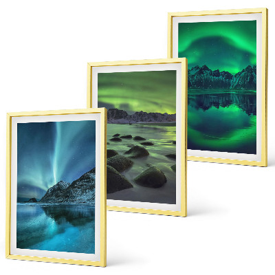 Triptih v okvirju Zimska pokrajina aurore borealis