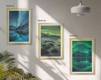 Triptih v okvirju Zimska pokrajina aurore borealis
