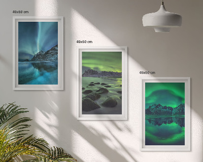 Triptih v okvirju Zimska pokrajina aurore borealis
