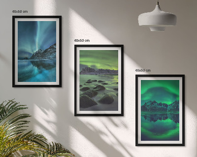 Triptih v okvirju Zimska pokrajina aurore borealis