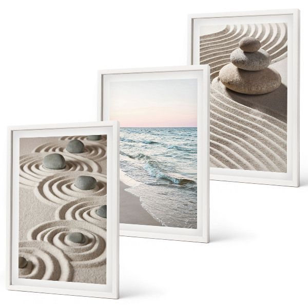 Set 3 slik v okvirju Valovi pesek voda kamenje plaža