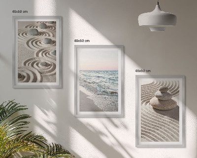 Set 3 slik v okvirju Valovi pesek voda kamenje plaža