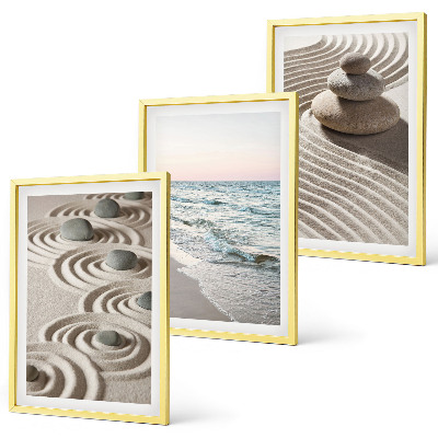 Set 3 slik v okvirju Valovi pesek voda kamenje plaža