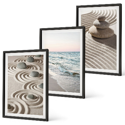 Set 3 slik v okvirju Valovi pesek voda kamenje plaža