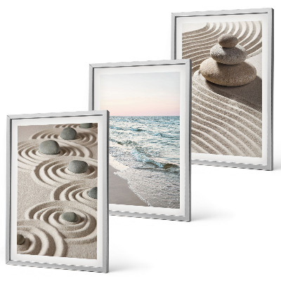 Set 3 slik v okvirju Valovi pesek voda kamenje plaža