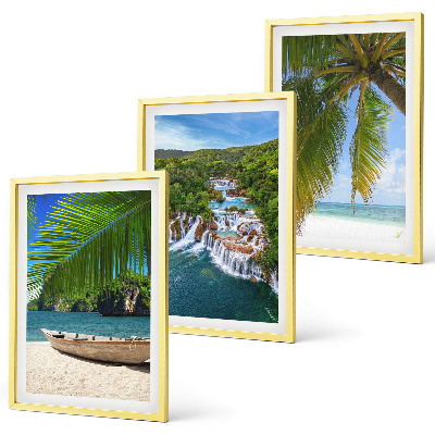Večdelna slika v okvirju Plaža, čoln, slapovi, palme
