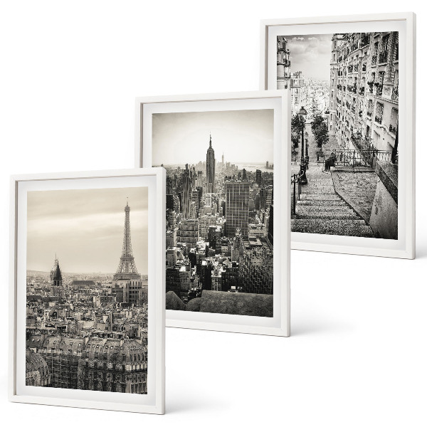 Set 3 slik v okvirju Razgledi Pariz New York stopnice