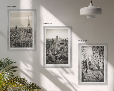 Set 3 slik v okvirju Razgledi Pariz New York stopnice