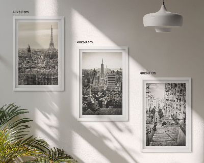 Set 3 slik v okvirju Razgledi Pariz New York stopnice