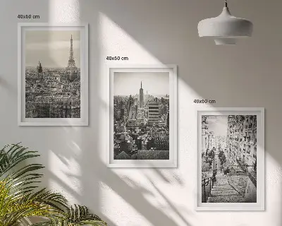 Komplet 3 slik v okvirju z motivi razgledov na Pariz in newyorške stopnice