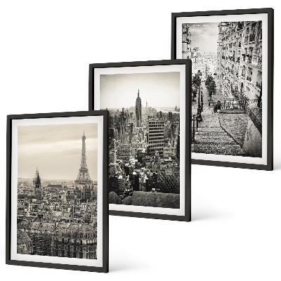 Set 3 slik v okvirju Razgledi Pariz New York stopnice