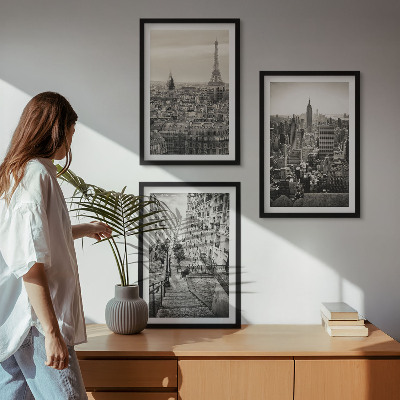 Set 3 slik v okvirju Razgledi Pariz New York stopnice