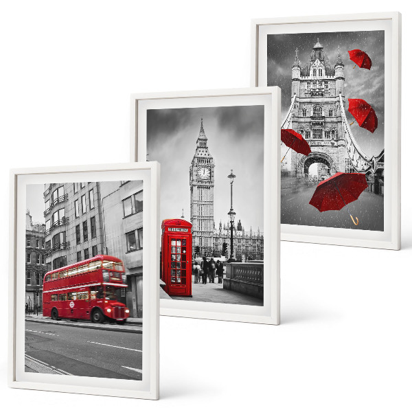Set 3 slik v okvirju Rdeči poudarki London