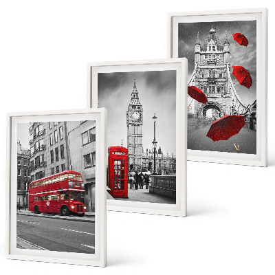 Set 3 slik v okvirju Rdeči poudarki London