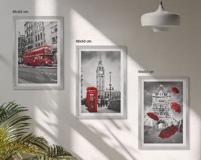 Set 3 slik v okvirju Rdeči poudarki London